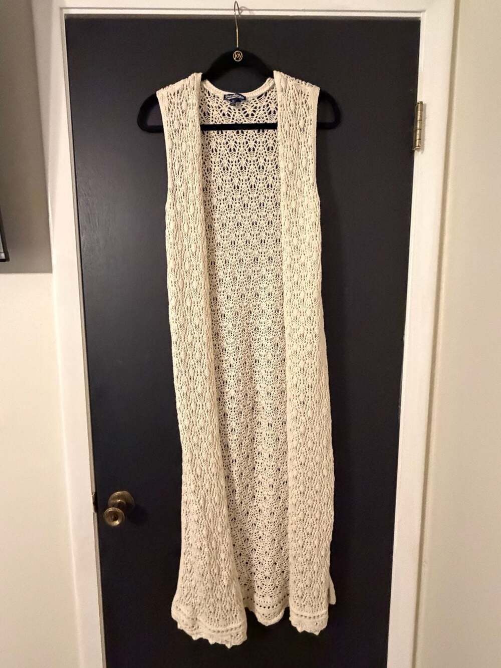 Ivory Crochet Duster Long Open
Vest Boho Festival
Layering Piece M